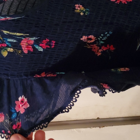 Time & Tru Navy Floral Shirred Tiered Midi Dress - Picture 4 of 5
